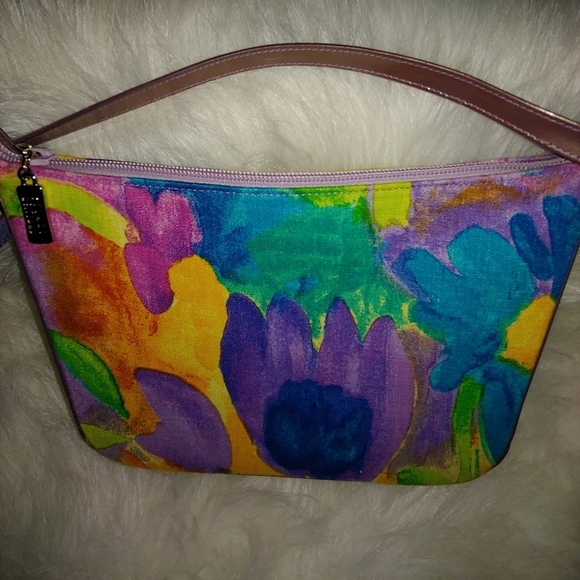 Stuart Weitzman Floral Purple Lunar Linene  Shoulder Bag - Picture 9 of 10